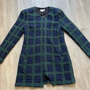 Anthropologie Plaid Collarless Mid-Length Jacket Green/Navy Size XS